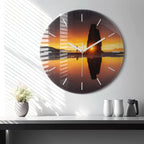 Runner and sunset Glass Clock, Orange Printed Clock, Landscape Modern Wall Clock, Personalized Clock