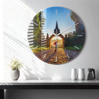 Surrat Thailan Surrat Park Glass Clock, Green Hanging Clock, Architecture Printed Clock, Custom Wall Clock