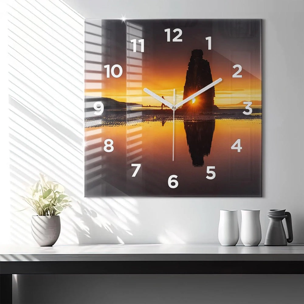 Runner and sunset Glass Clock, Orange Printed Clock, Landscape Modern Wall Clock, Personalized Clock