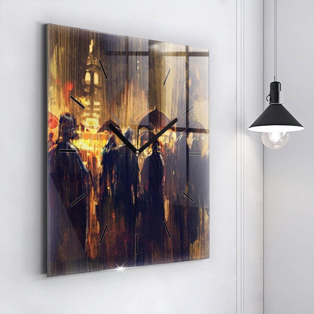 Impressionism in art market Glass Clock, Brown Wall Clock, Abstract Hanging Clock, Personalized Clock