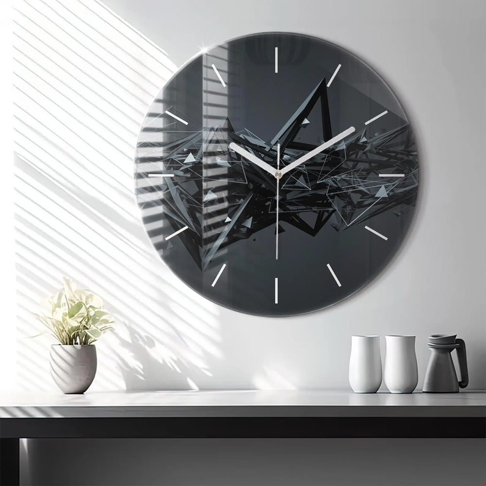 Black abstraction Glass Clock, Black Hanging Clock, Abstract Printed Clock, Custom Wall Clock