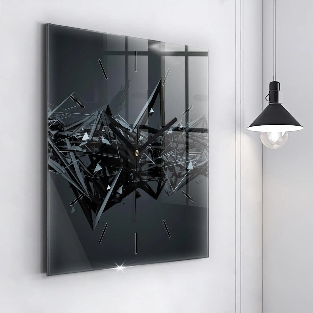 Black abstraction Glass Clock, Black Hanging Clock, Abstract Printed Clock, Custom Wall Clock