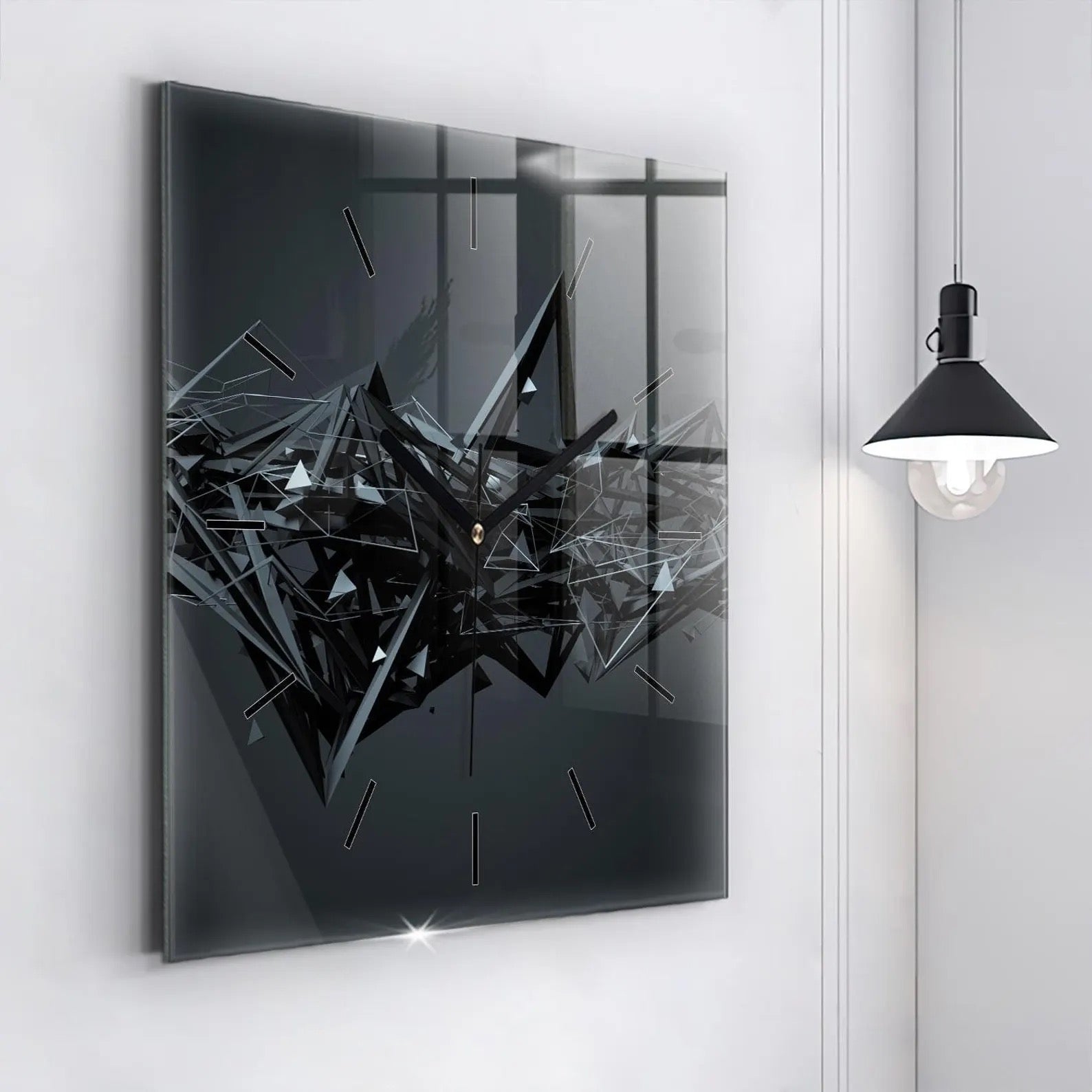 Black abstraction Glass Clock, Black Hanging Clock, Abstract Printed Clock, Custom Wall Clock