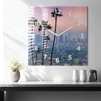 Sunset Los Angeles Glass Clock, Black Wall Clock, Landscape Hanging Clock, Personalized Clock