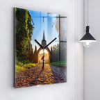 Surrat Thailan Surrat Park Glass Clock, Green Hanging Clock, Architecture Printed Clock, Custom Wall Clock