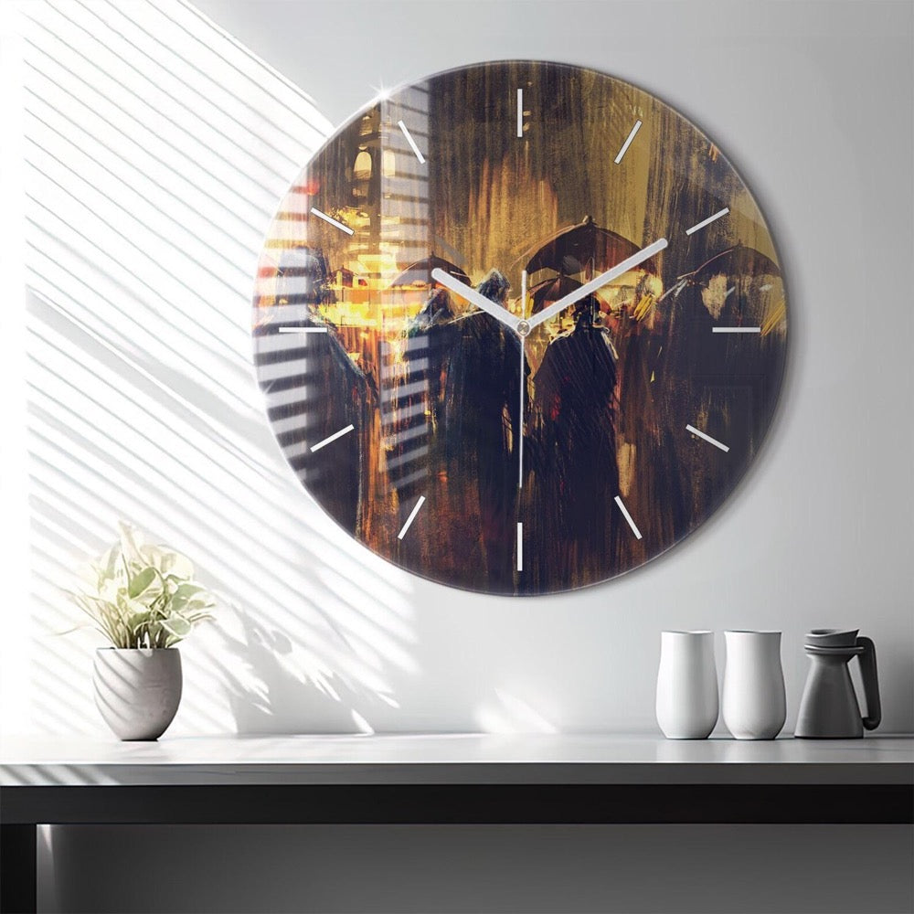 Impressionism in art market Glass Clock, Brown Wall Clock, Abstract Hanging Clock, Personalized Clock