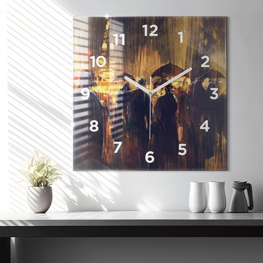Impressionism in art market Glass Clock, Brown Wall Clock, Abstract Hanging Clock, Personalized Clock
